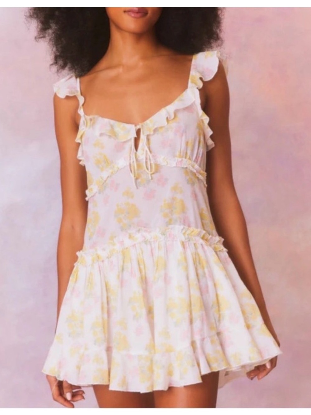 Love Shack Fancy Frista Sherbet Sunrise Dress with pink and yellow floral NWOT